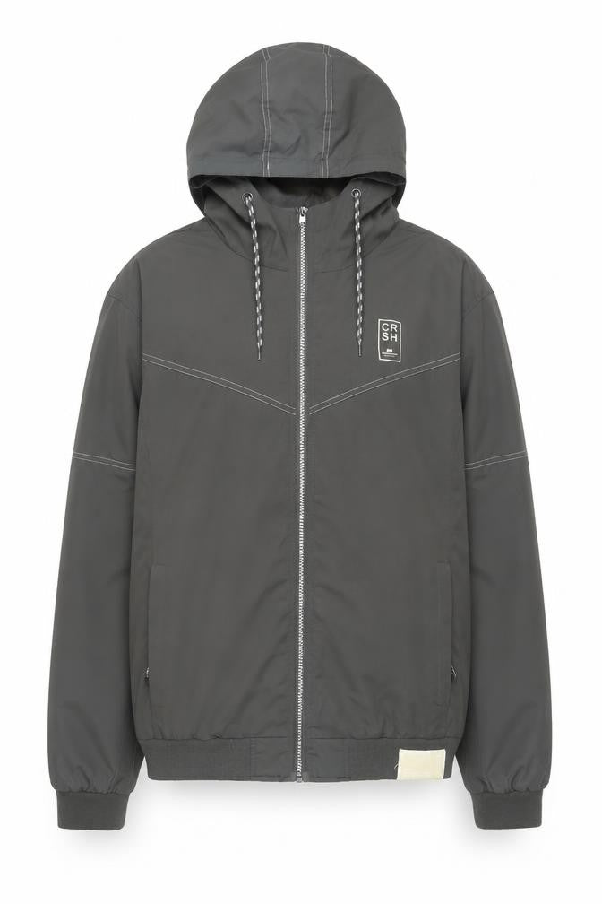 Front view of Crosshatch men’s grey xl hooded windbreaker jacket
