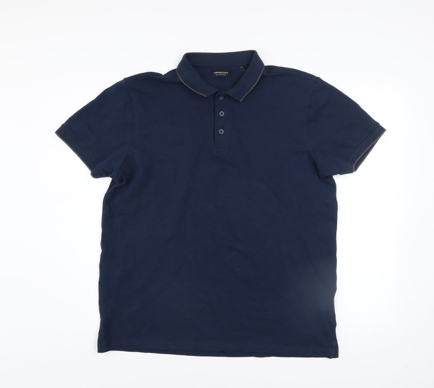 Capsule Men Blue Cotton Stretch Polo Shirt Size M