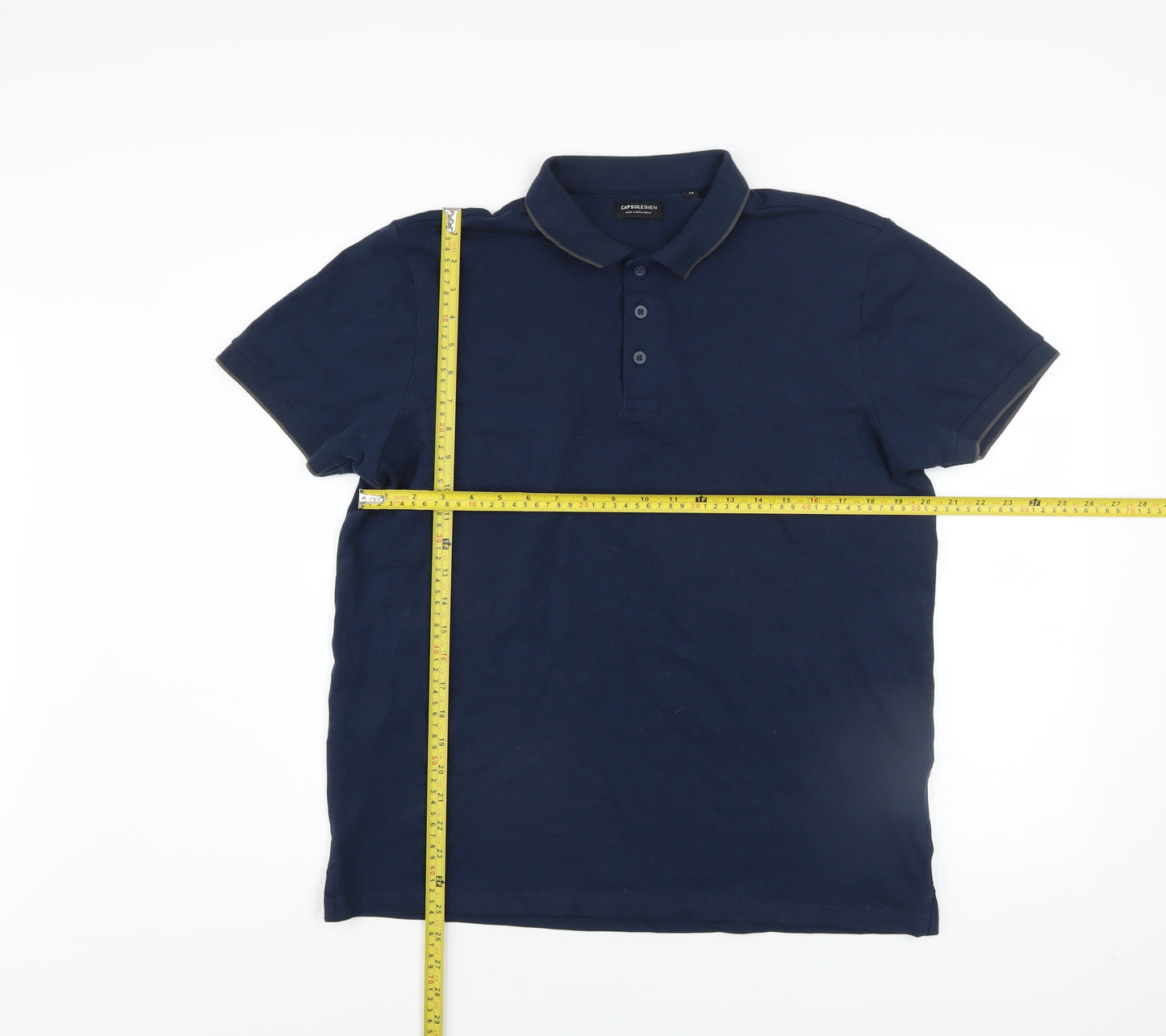 Capsule Men Blue Cotton Stretch Polo Shirt Size M