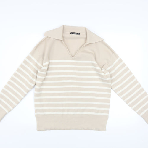 Dunnes Stores Men’s Beige Striped Collared Pullover Jumper Size S