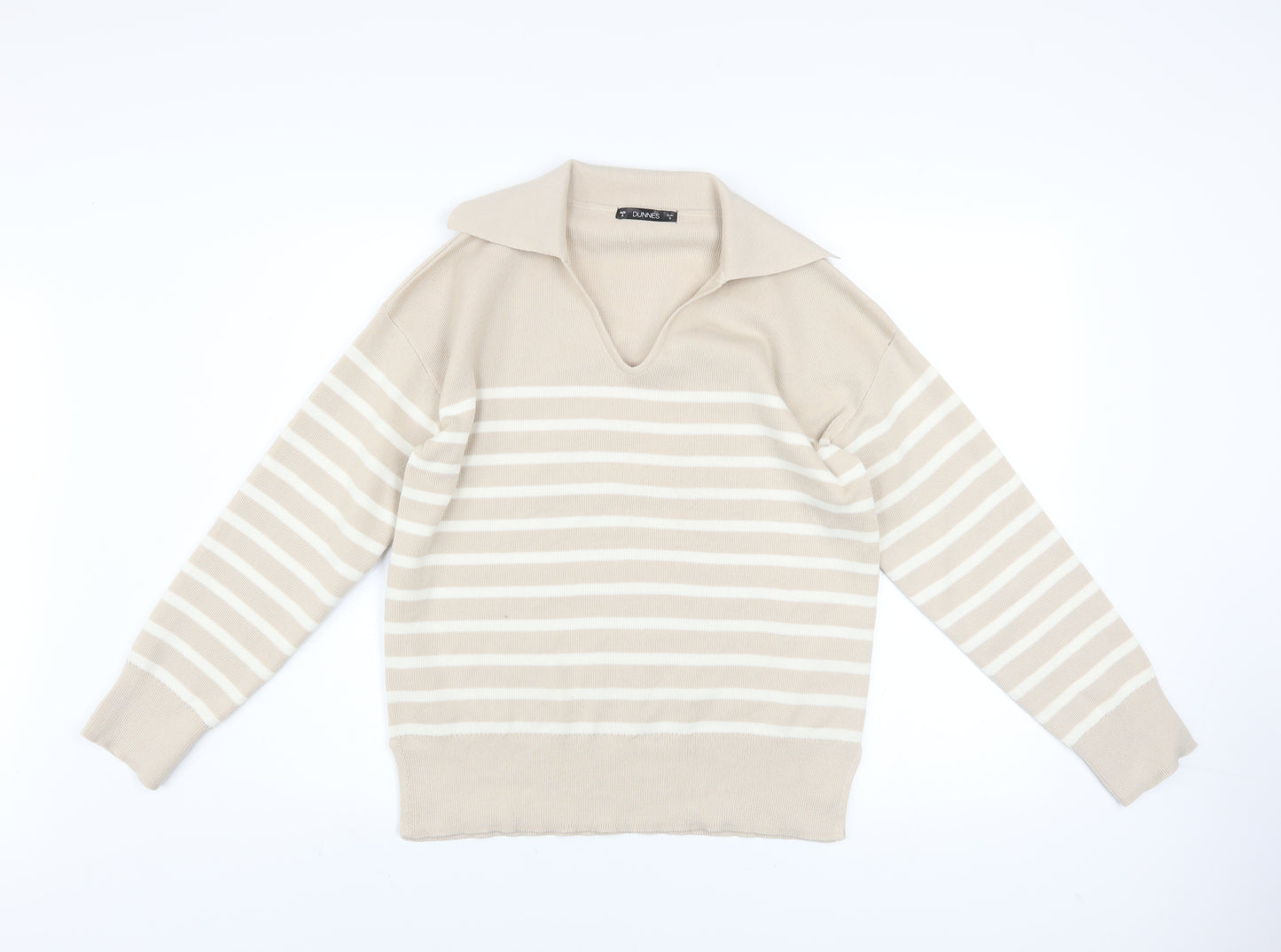 Dunnes Stores Men’s Beige Striped Collared Pullover Jumper Size S