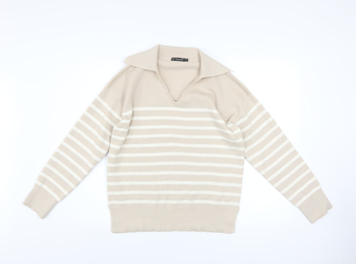 Dunnes Stores Men’s Beige Striped Collared Pullover Jumper Size S