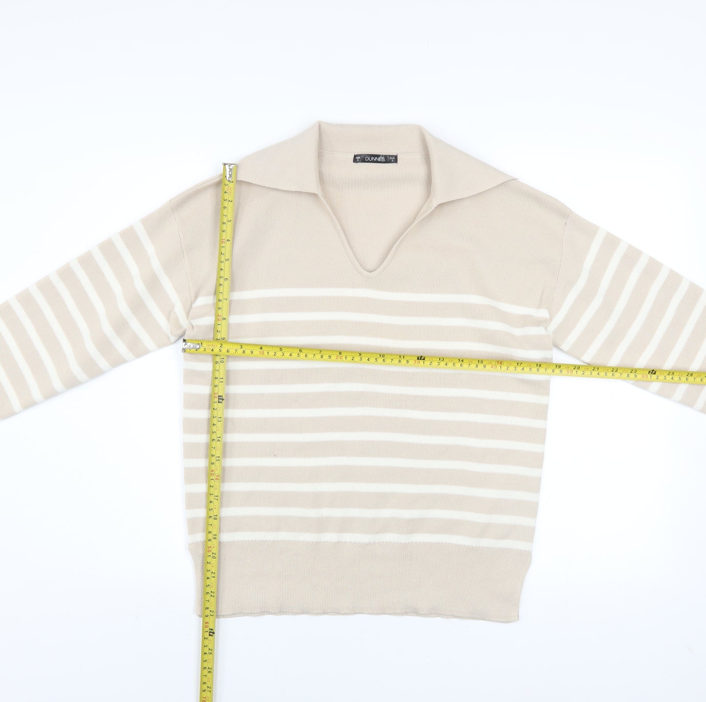 Dunnes Stores Men’s Beige Striped Collared Pullover Jumper Size S