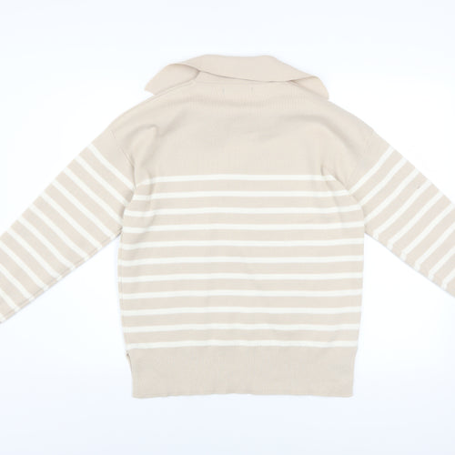 Dunnes Stores Men’s Beige Striped Collared Pullover Jumper Size S