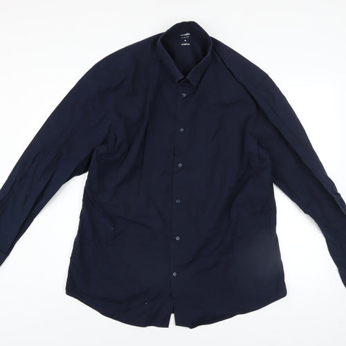 Dunnes Stores Men's Blue Slim Fit Stretch Cotton Long Sleeve Shirt XL