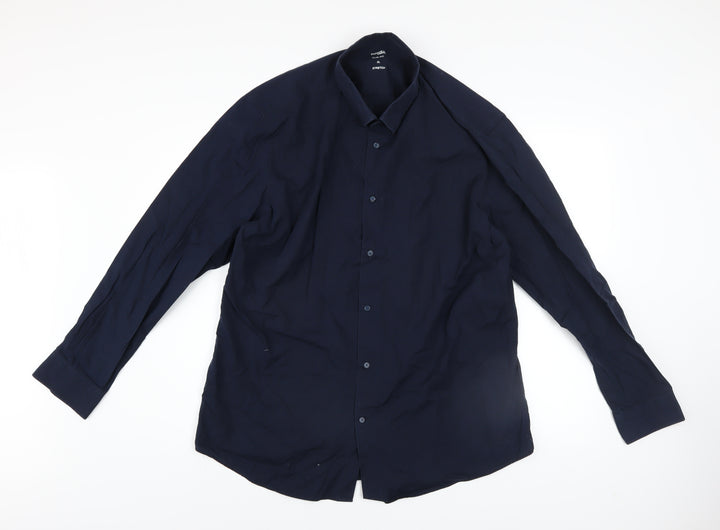 Dunnes Stores Men's Blue Slim Fit Stretch Cotton Long Sleeve Shirt XL