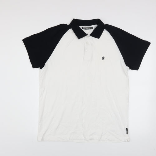 French Connection Men’s Black White Colourblock Polo Shirt XL