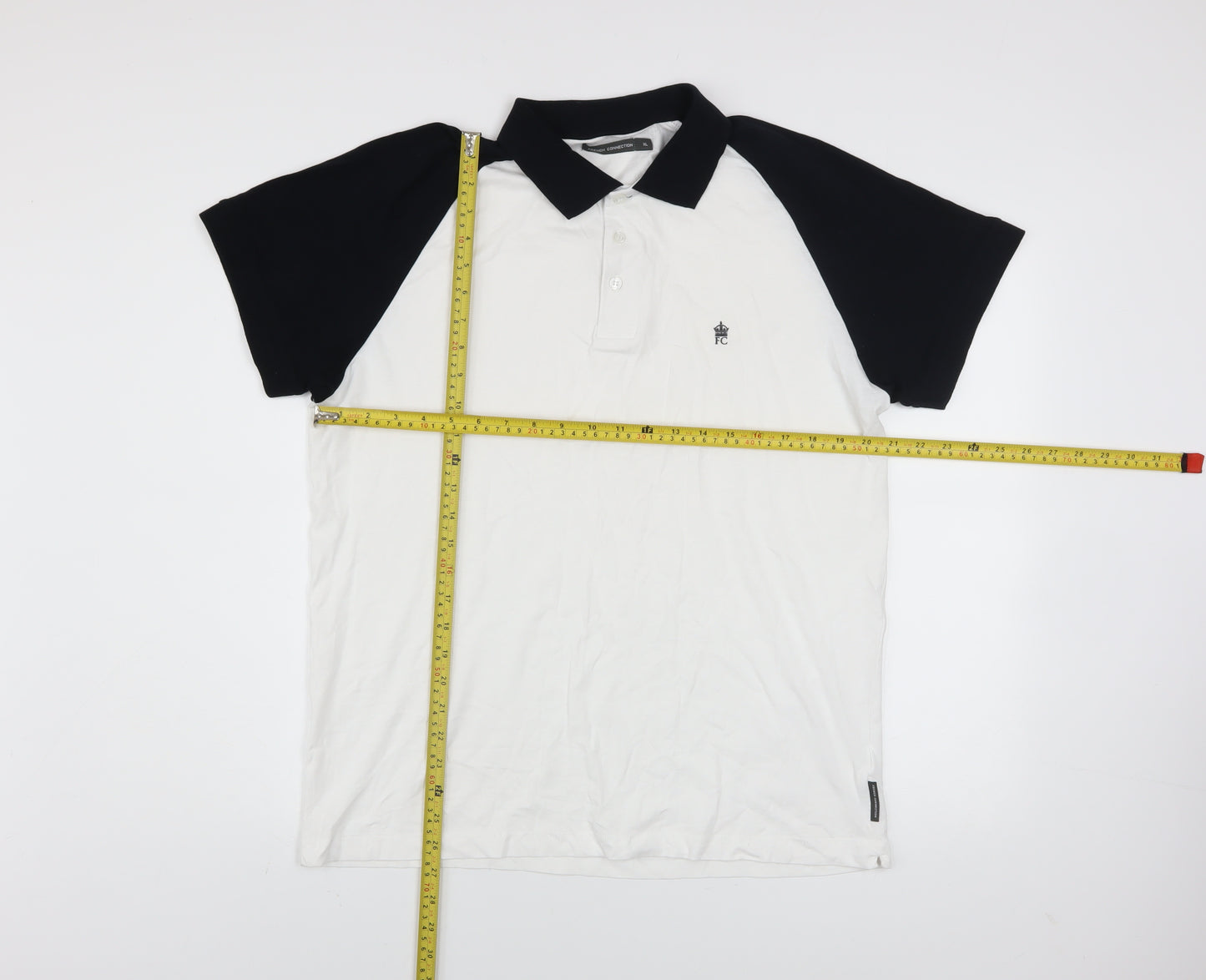 French Connection Men’s Black White Colourblock Polo Shirt XL