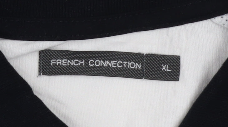 French Connection Men’s Black White Colourblock Polo Shirt XL