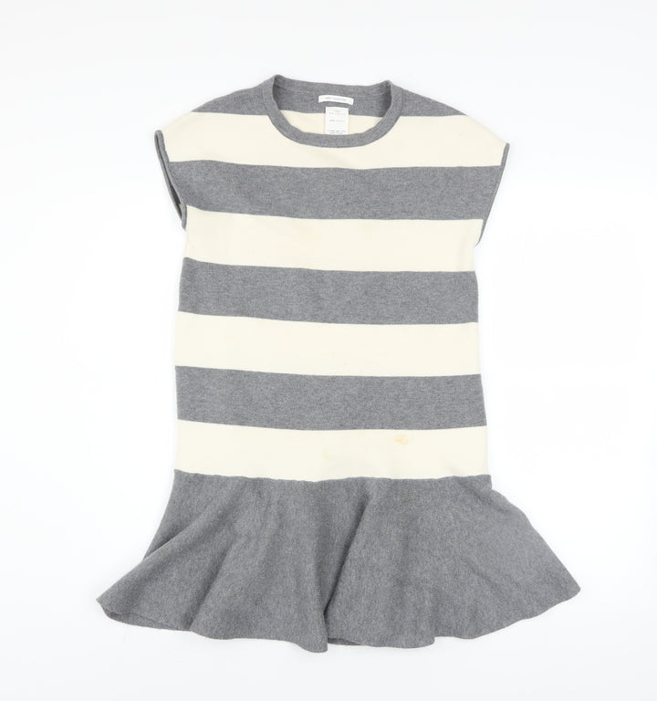 Zara Girls Grey Striped Knit Shift Dress 11-12 Years Winter Casual