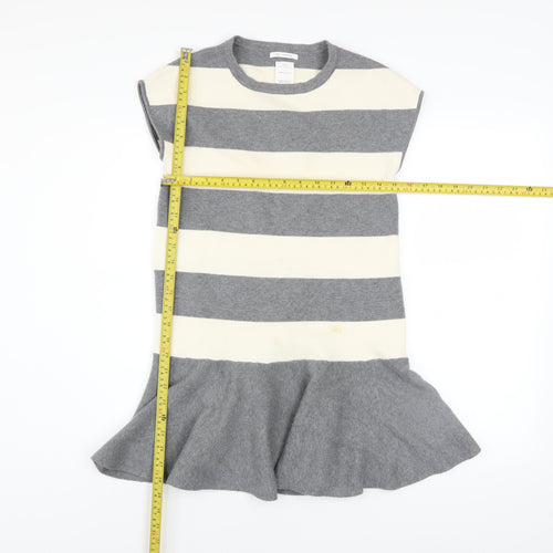 Zara Girls Grey Striped Knit Shift Dress 11-12 Years Winter Casual