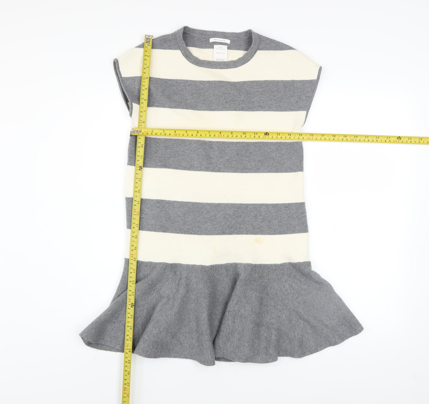 Zara Girls Grey Striped Knit Shift Dress 11-12 Years Winter Casual