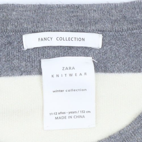 Zara Girls Grey Striped Knit Shift Dress 11-12 Years Winter Casual