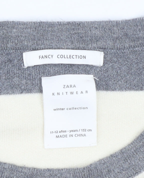 Zara Girls Grey Striped Knit Shift Dress 11-12 Years Winter Casual