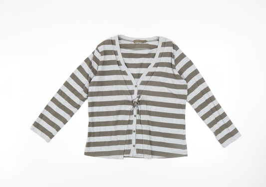 Sandwich Womens Grey Striped Long Sleeve Cardigan L Cotton V-Neck