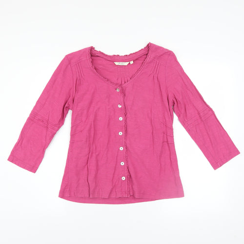 Adini Women’s Pink Cotton Button Blouse Size S 3/4 Sleeve Tunic Top