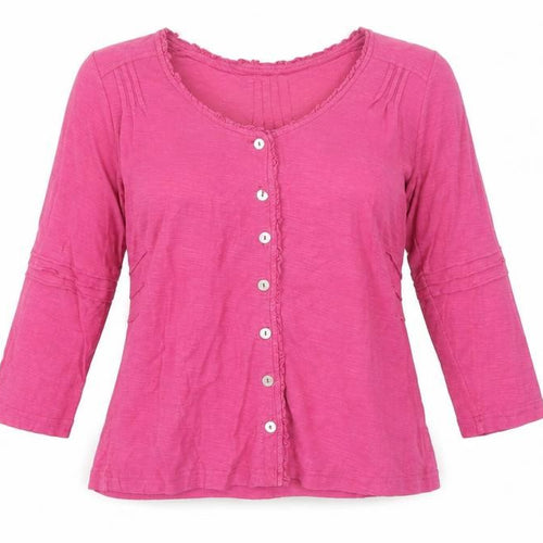 Adini Women’s Pink Cotton Button Blouse Size S 3/4 Sleeve Tunic Top