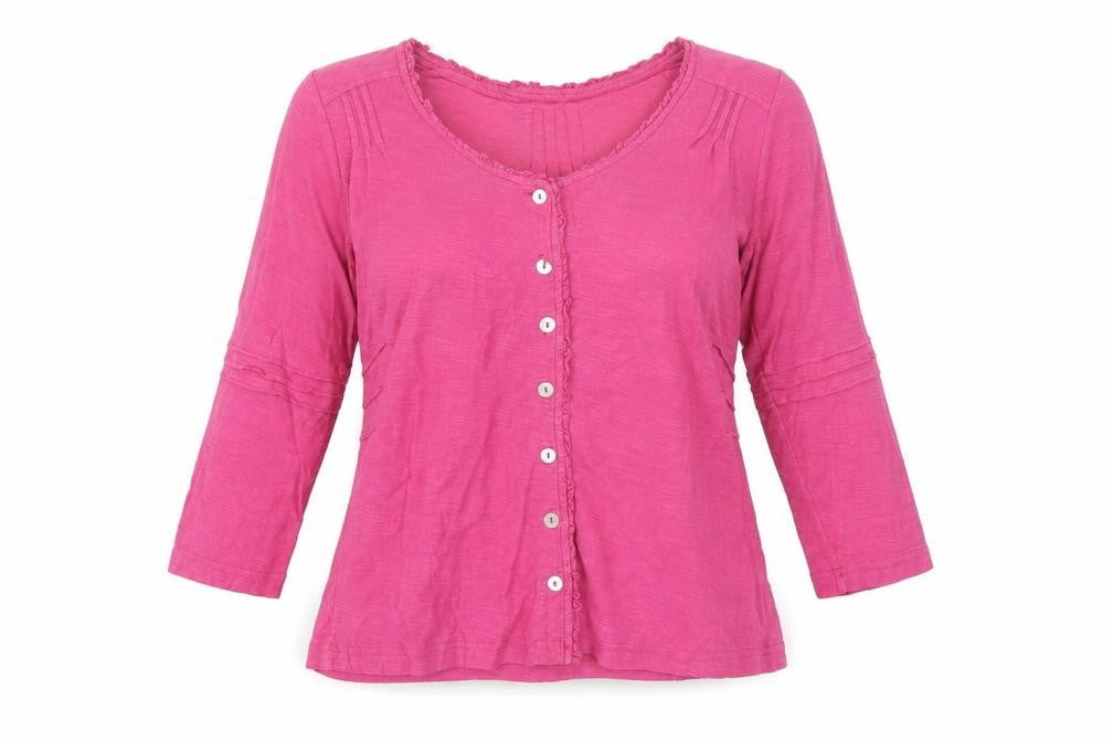 Adini Women’s Pink Cotton Button Blouse Size S 3/4 Sleeve Tunic Top