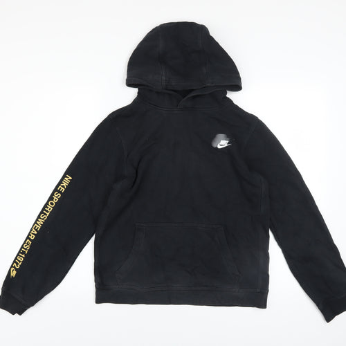 Nike Boys Black XL Pullover Hoodie with Large Logo and Fleece Lining