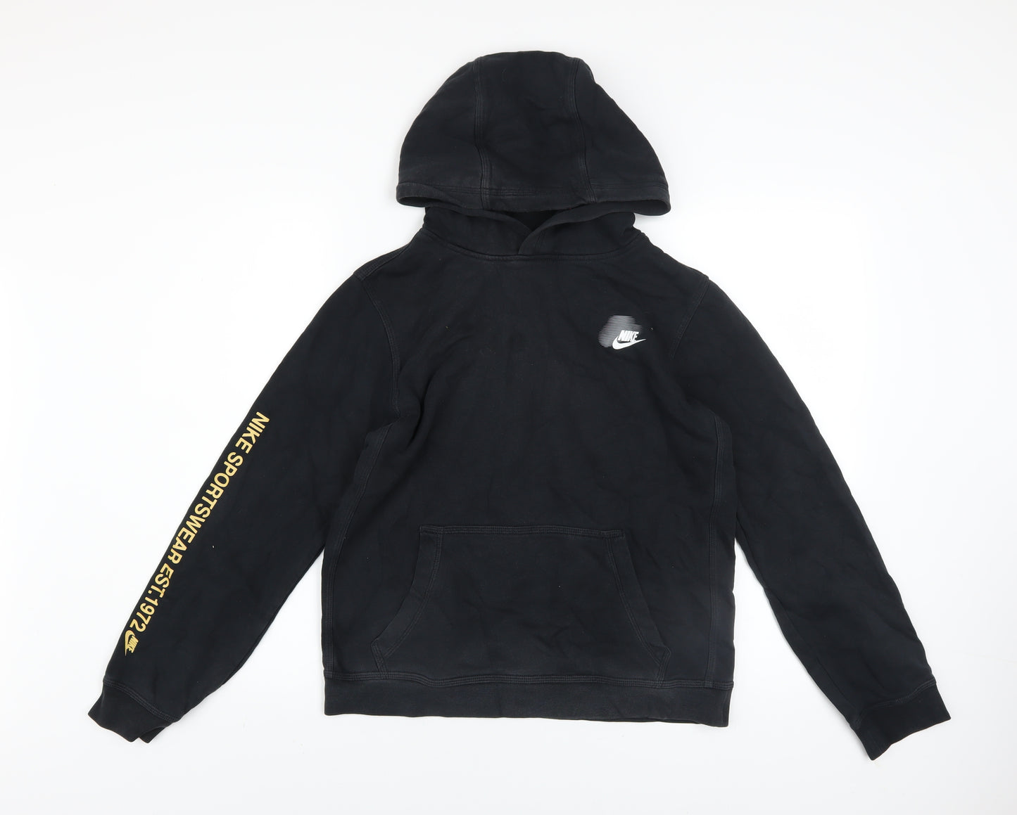 Nike Boys Black XL Pullover Hoodie with Large Logo and Fleece Lining