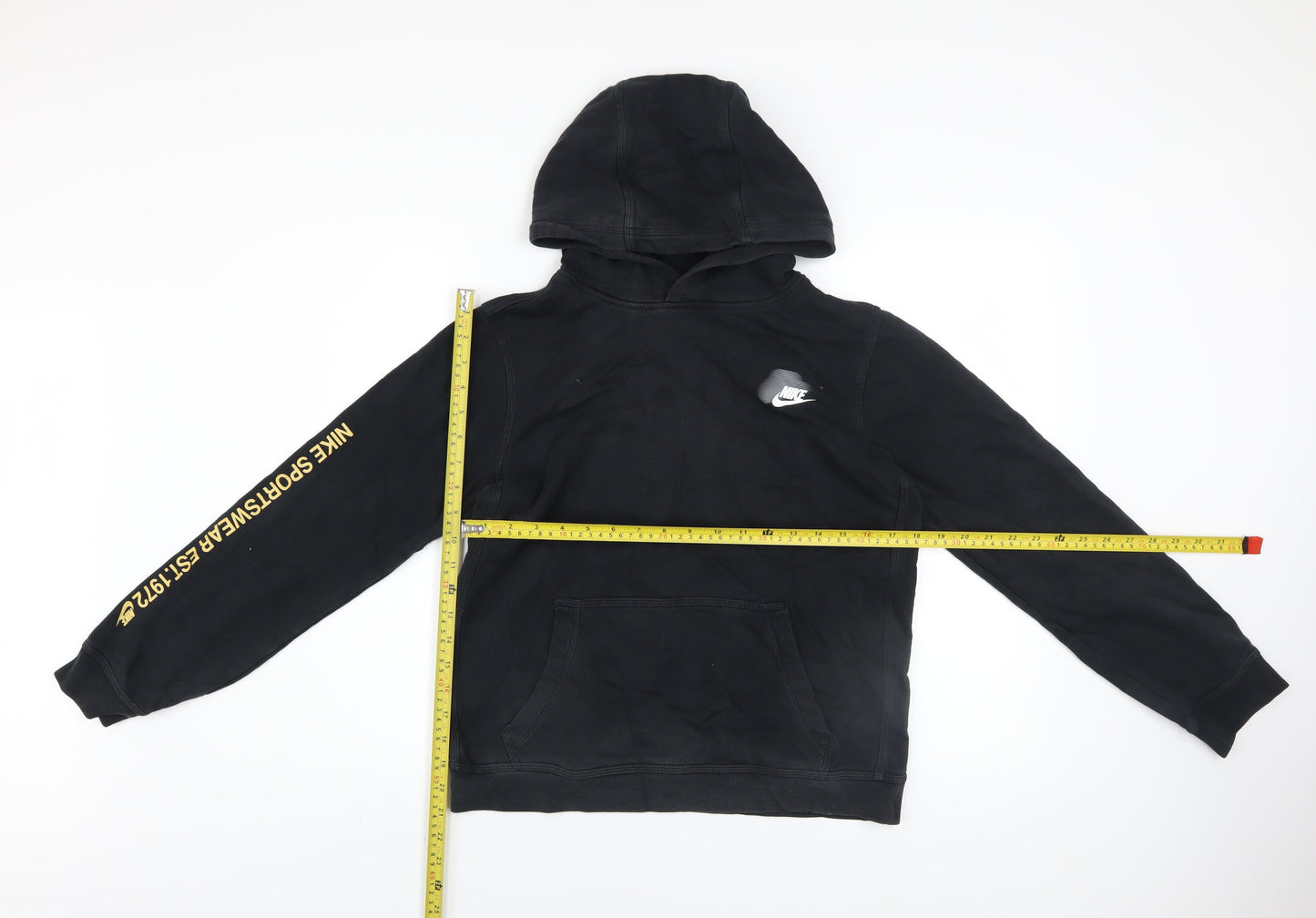 Nike Boys Black XL Pullover Hoodie with Large Logo and Fleece Lining