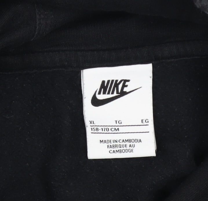 Nike Boys Black XL Pullover Hoodie with Large Logo and Fleece Lining