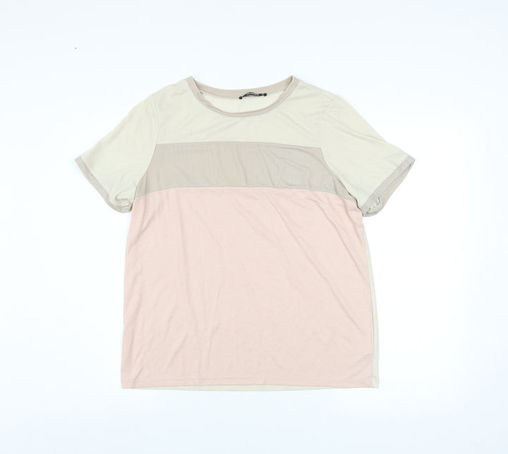 Dunnes Stores Women’s Beige Colourblock Short Sleeve T-Shirt Size 12
