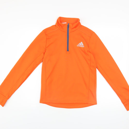 Adidas Boys Orange 11-12 Years 1/4 Zip Fleece Sports Sweatshirt
