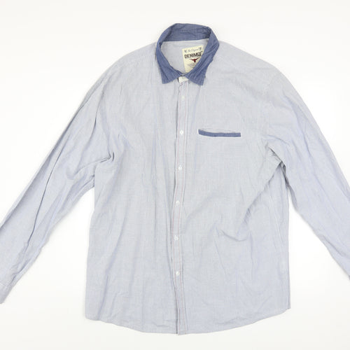 DENIMco Men's Blue Check Long Sleeve Cotton Button-Up Shirt XL