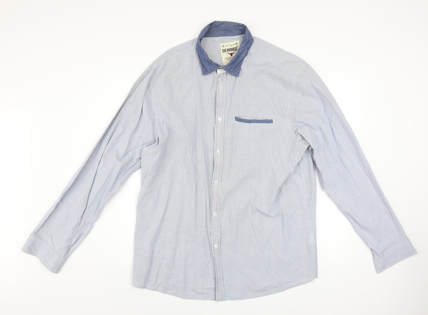 DENIMco Men's Blue Check Long Sleeve Cotton Button-Up Shirt XL