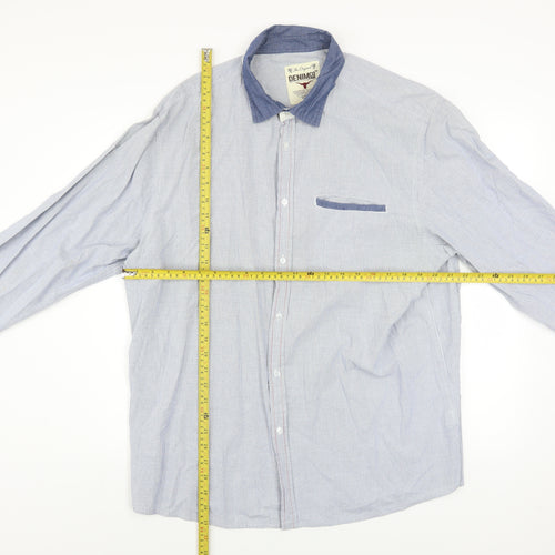 DENIMco Men's Blue Check Long Sleeve Cotton Button-Up Shirt XL