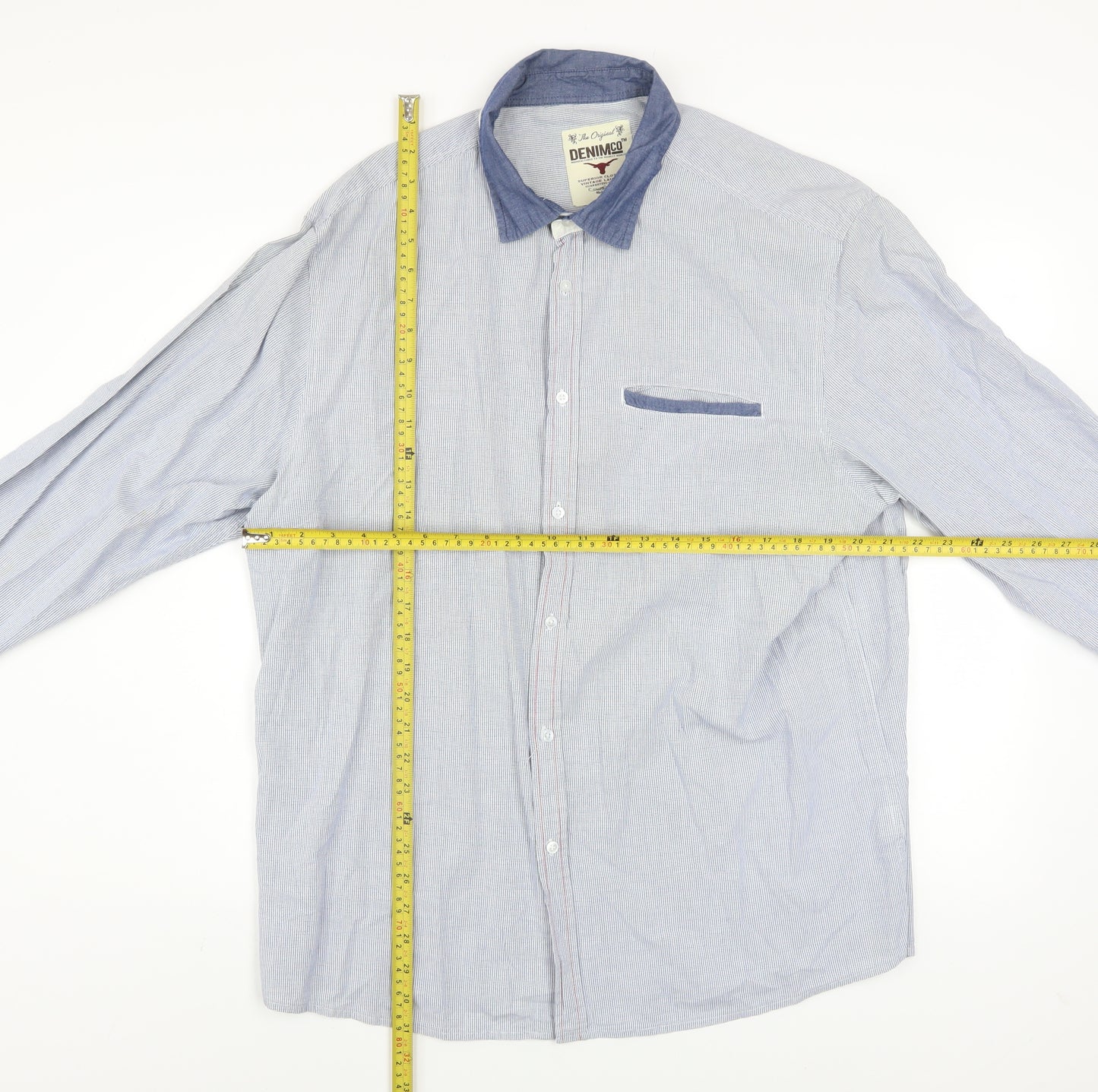 DENIMco Men's Blue Check Long Sleeve Cotton Button-Up Shirt XL