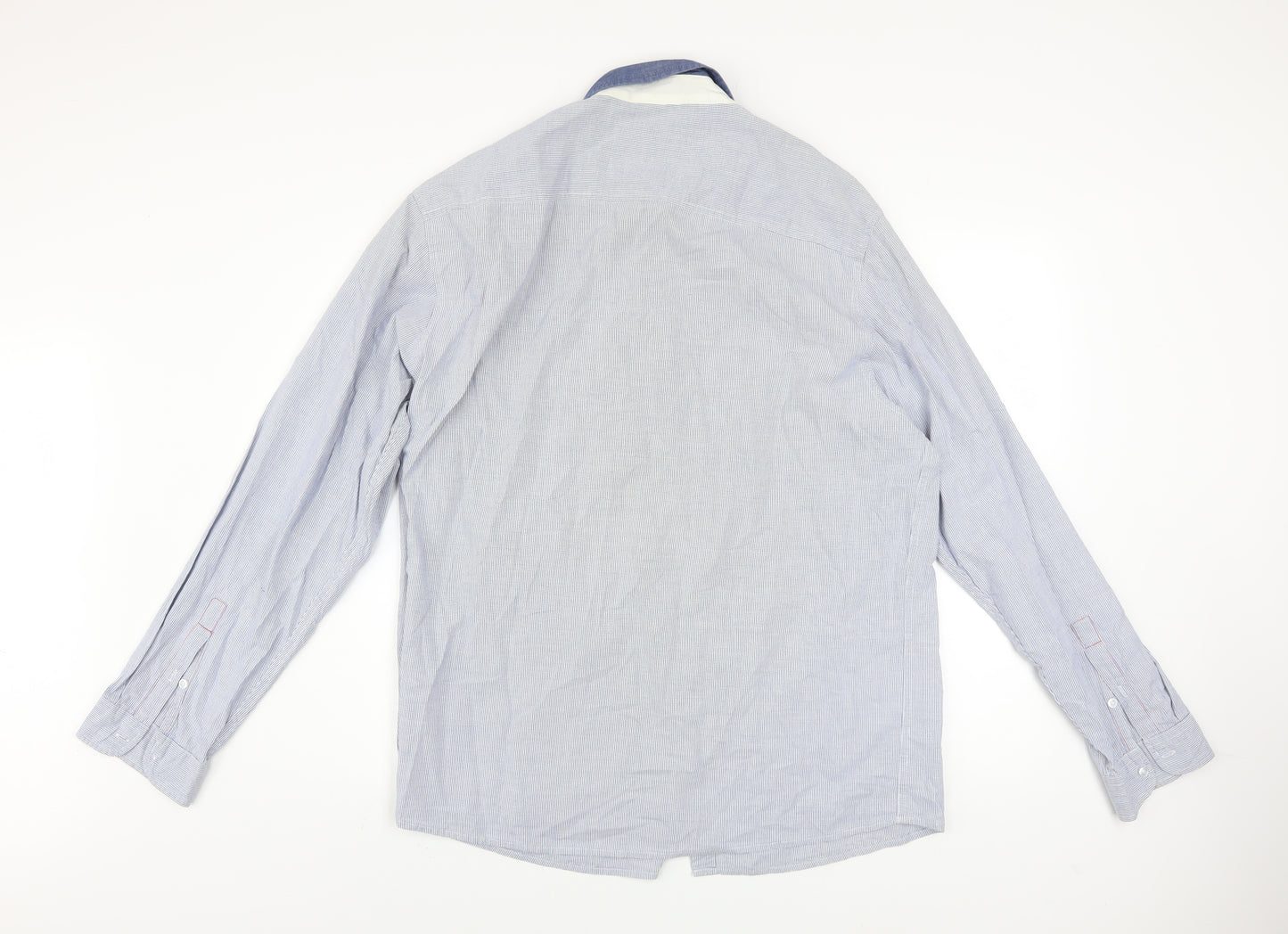 DENIMco Men's Blue Check Long Sleeve Cotton Button-Up Shirt XL