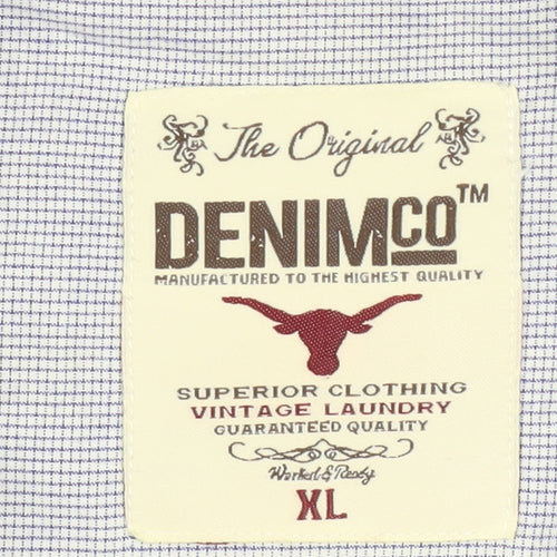 DENIMco Men's Blue Check Long Sleeve Cotton Button-Up Shirt XL