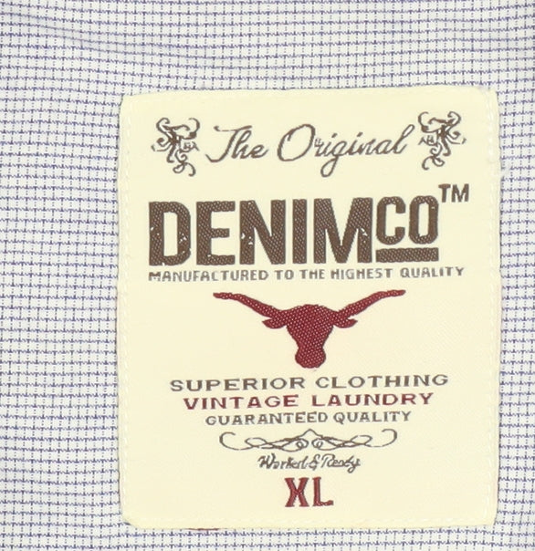 DENIMco Men's Blue Check Long Sleeve Cotton Button-Up Shirt XL