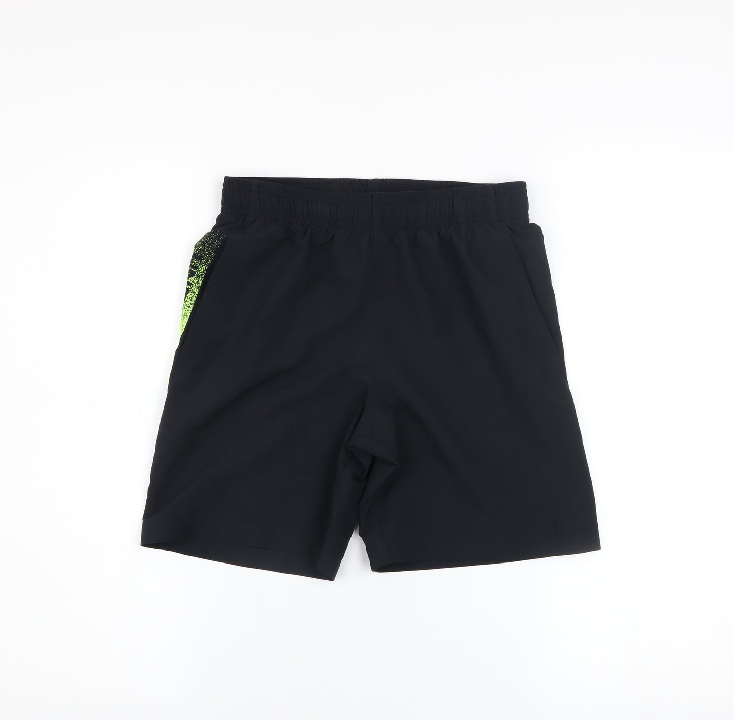 Under Armour Boys Black Green Athletic Shorts Size M Polyester