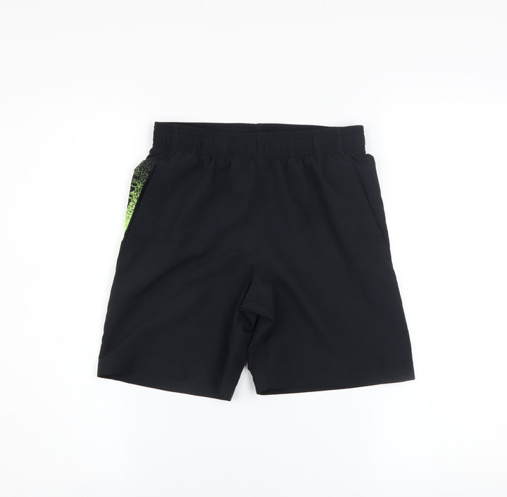 Under Armour Boys Black Green Athletic Shorts Size M Polyester