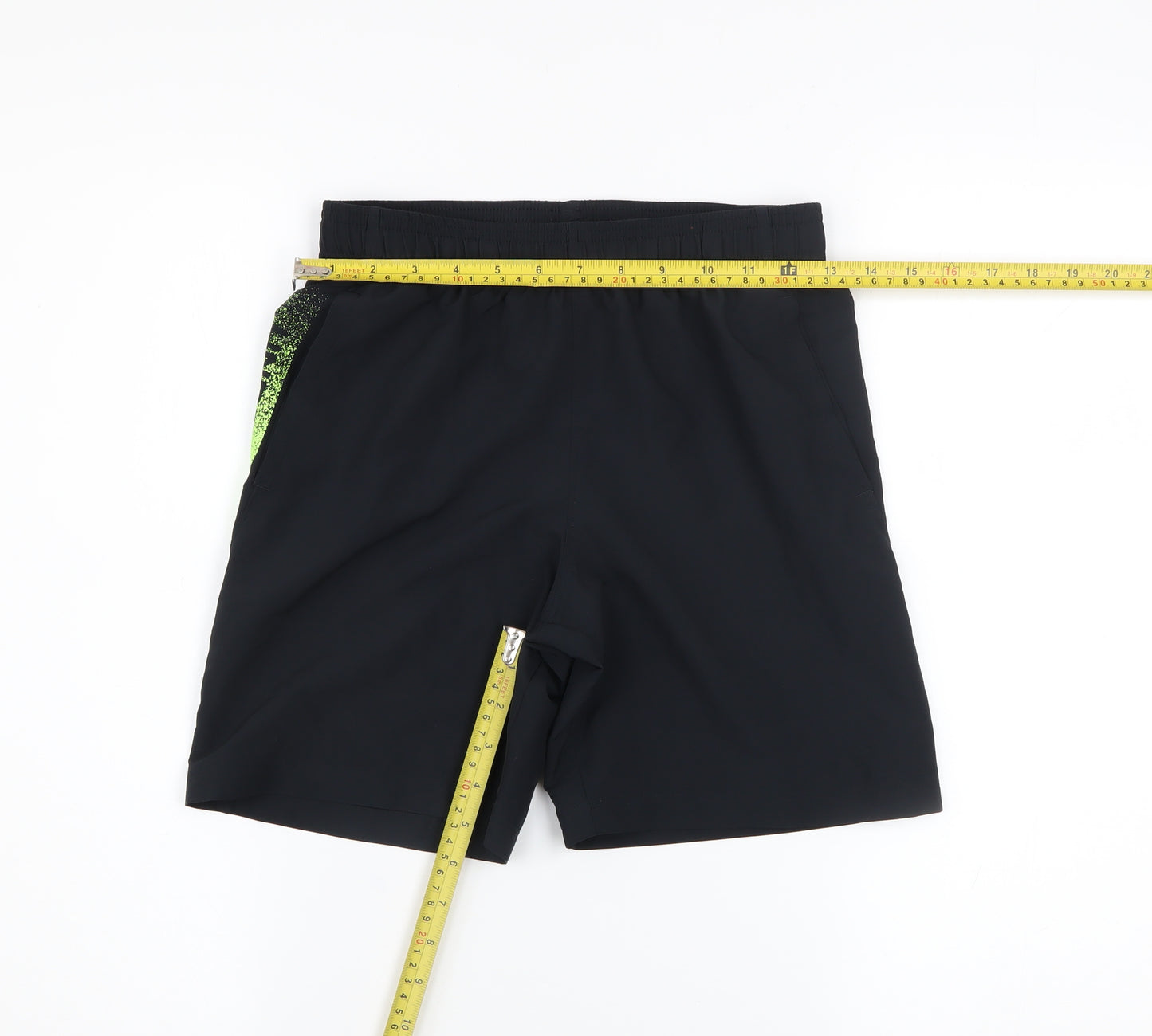 Under Armour Boys Black Green Athletic Shorts Size M Polyester