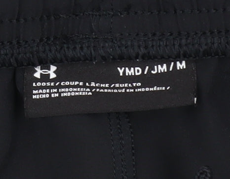 Under Armour Boys Black Green Athletic Shorts Size M Polyester