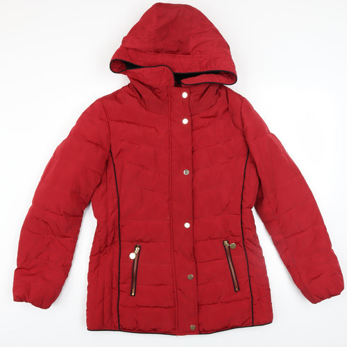 David Barry Womens Red Hooded Puffer Jacket Size 12 Winter Coat