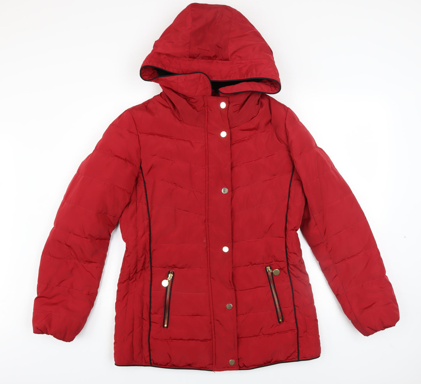 David Barry Womens Red Hooded Puffer Jacket Size 12 Winter Coat