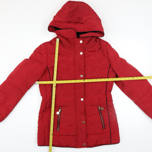David Barry Womens Red Hooded Puffer Jacket Size 12 Winter Coat