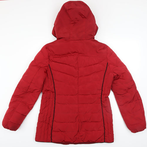 David Barry Womens Red Hooded Puffer Jacket Size 12 Winter Coat