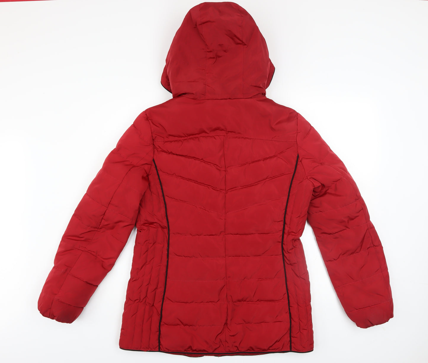 David Barry Womens Red Hooded Puffer Jacket Size 12 Winter Coat