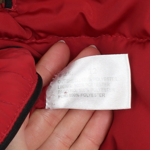 David Barry Womens Red Hooded Puffer Jacket Size 12 Winter Coat
