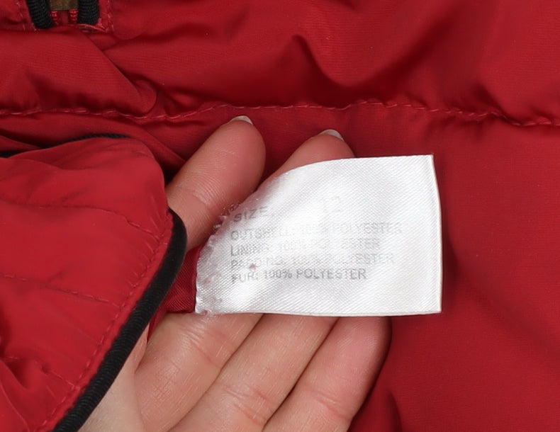 David Barry Womens Red Hooded Puffer Jacket Size 12 Winter Coat