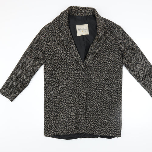 Pull & Bear Women's Black Tweed Overcoat Size S Regular Classic Style