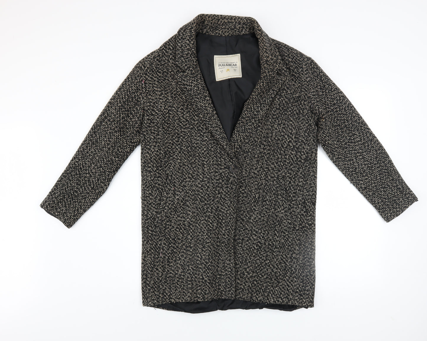 Pull & Bear Women's Black Tweed Overcoat Size S Regular Classic Style