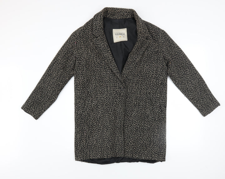 Pull & Bear Women's Black Tweed Overcoat Size S Regular Classic Style