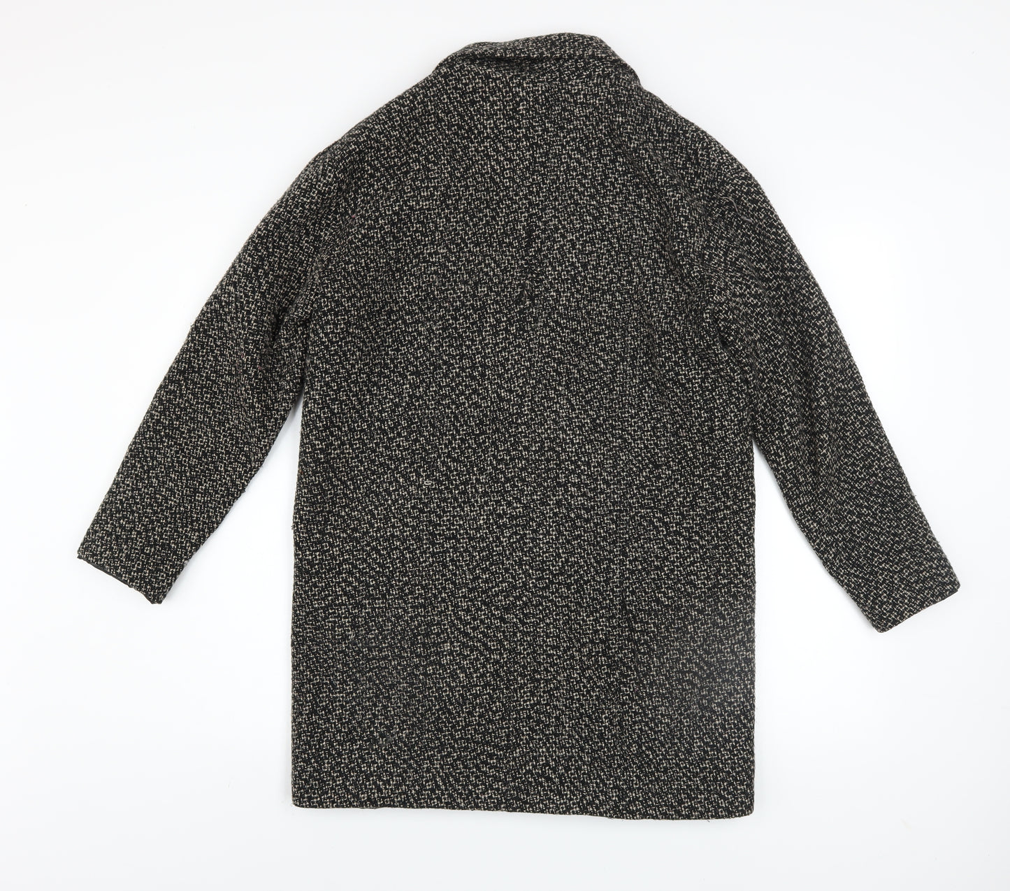 Pull & Bear Women's Black Tweed Overcoat Size S Regular Classic Style
